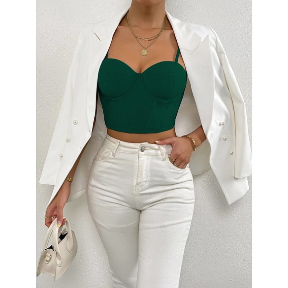 BohoGypsyDreamer.com Tops - Solid Bustier Crop Cami Top dark green